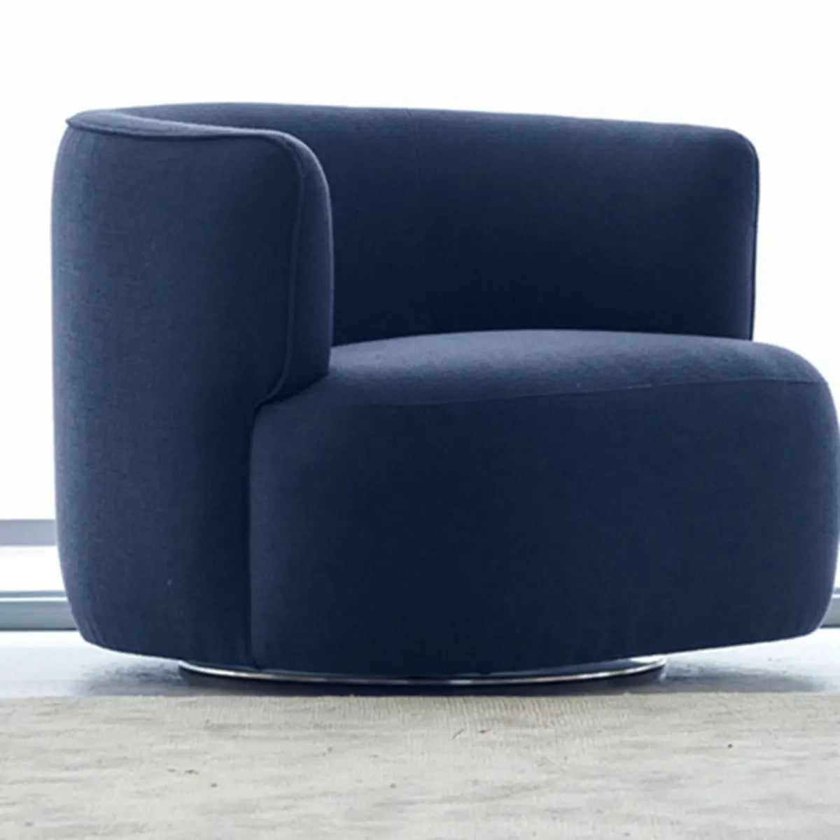 Blue Scratch Resistant Flannel Recessed Arm Barrel Chair Image - 6