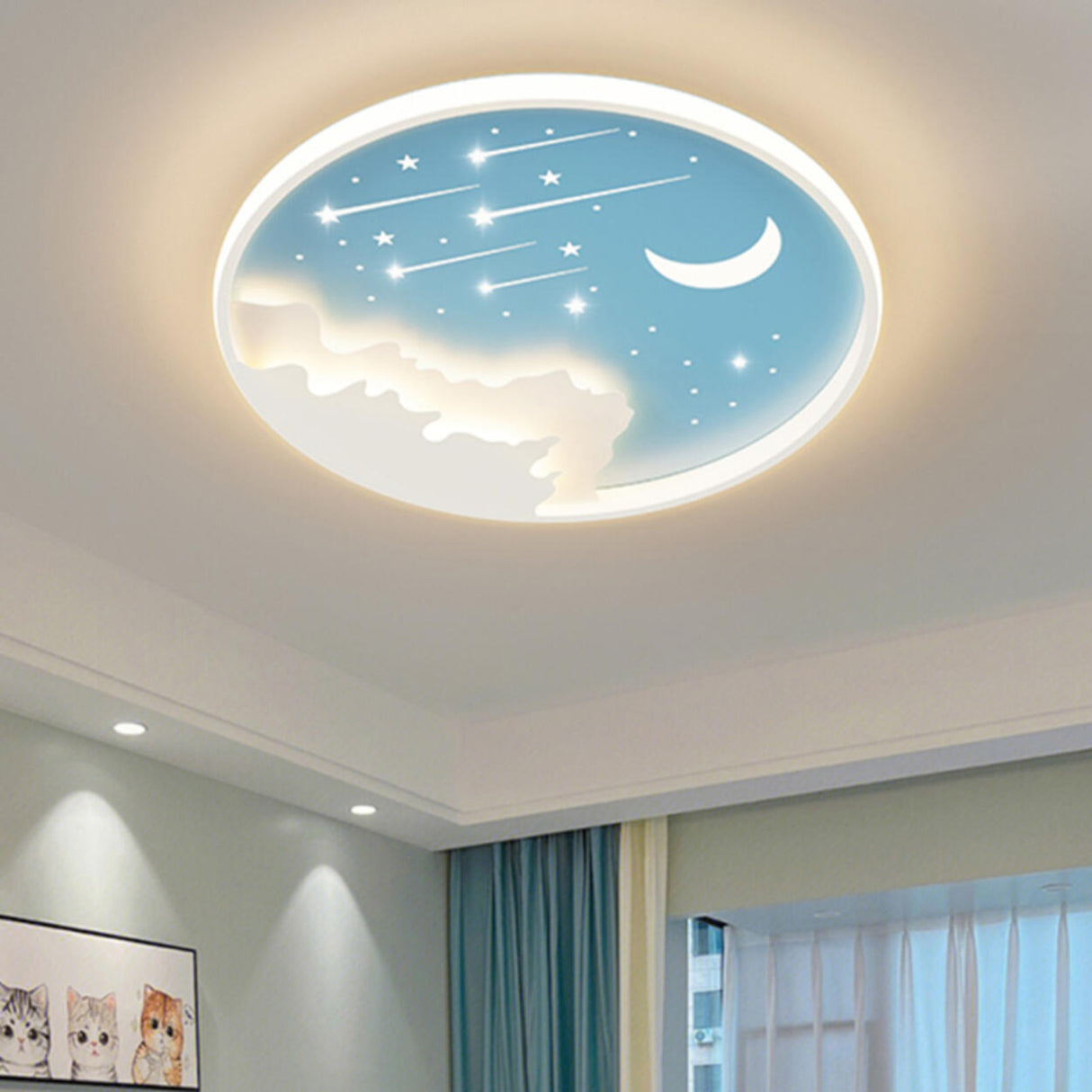 Blue Starry Sky Round Dimmable LED Flush Mount Light Image - 4