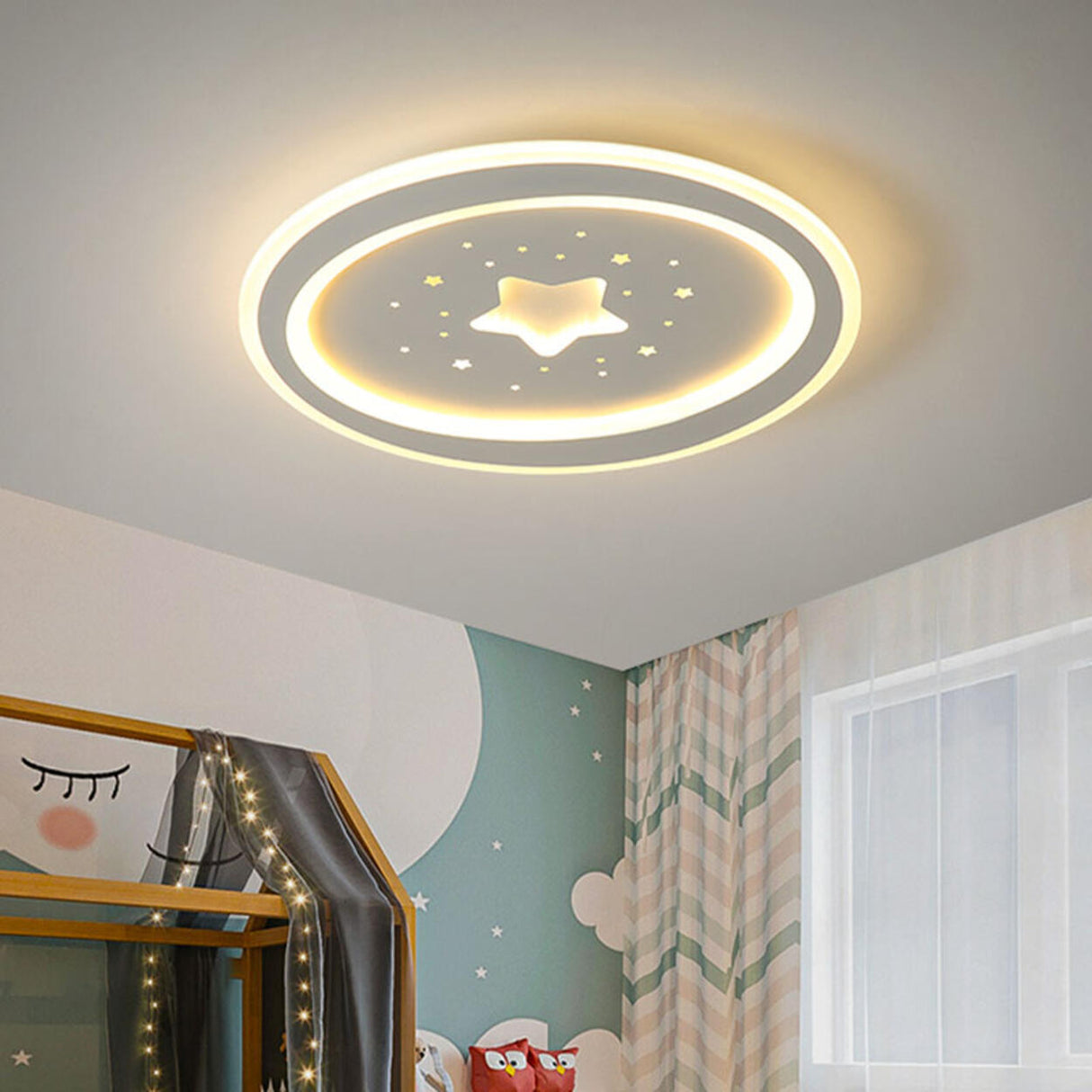 Blue Starry Sky Round LED Flush Mount Ceiling Light Image - 16