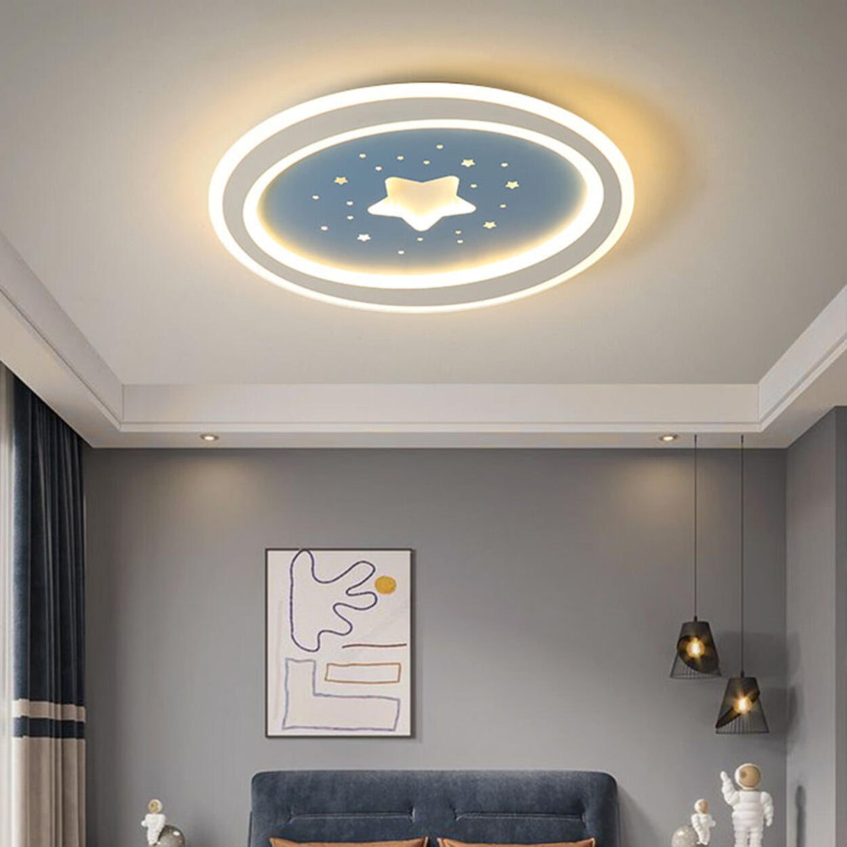 Blue Starry Sky Round LED Flush Mount Ceiling Light Image - 3