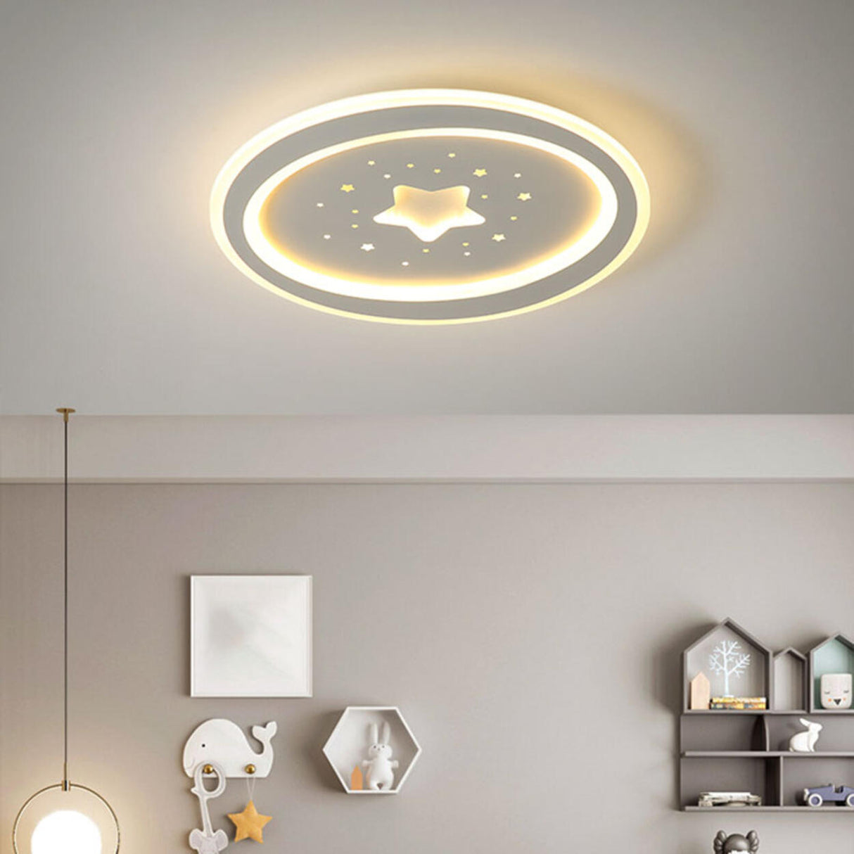 Blue Starry Sky Round LED Flush Mount Ceiling Light Image - 7