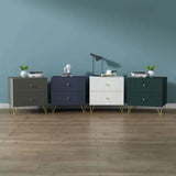 Blue Storage Square Wood Drawers Nightstand with Legs Image - 1