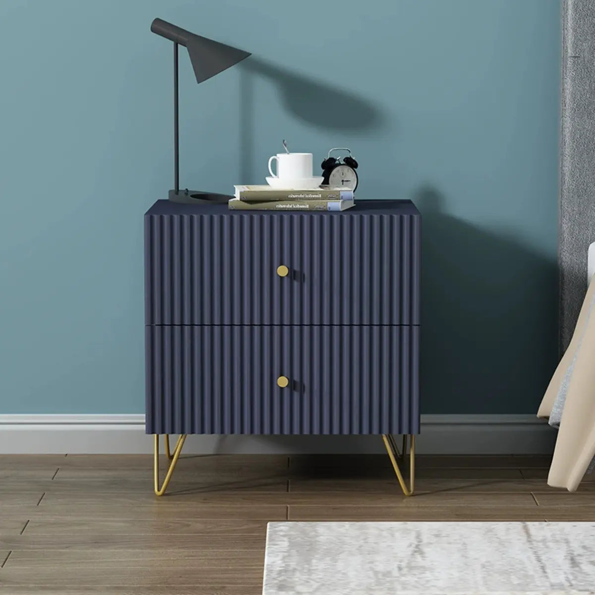 Blue Storage Square Wood Drawers Nightstand with Legs Image - 7