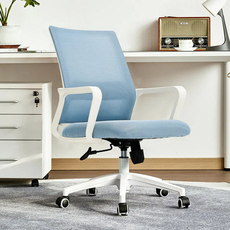 Blue Swivel Ergonomic Mesh Office Chair with Wheels Image - 1