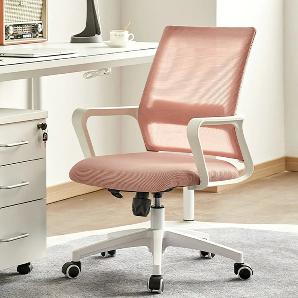 Blue Swivel Ergonomic Mesh Office Chair with Wheels Image - 6