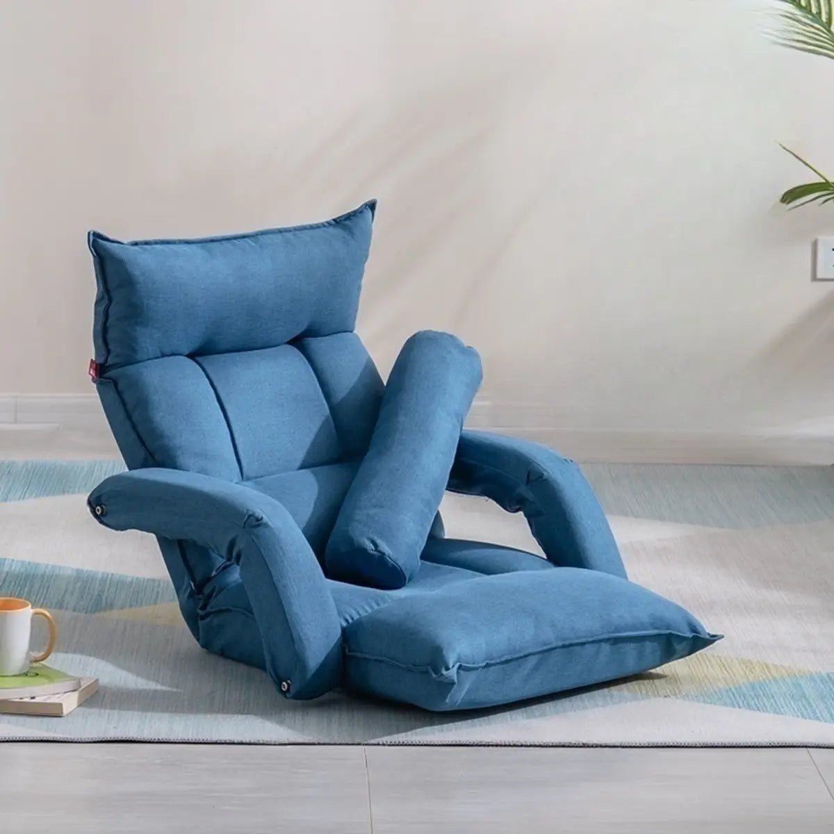 Blue Tech Cloth Sloped Arms Fixed Back Arm Chair Image - 15