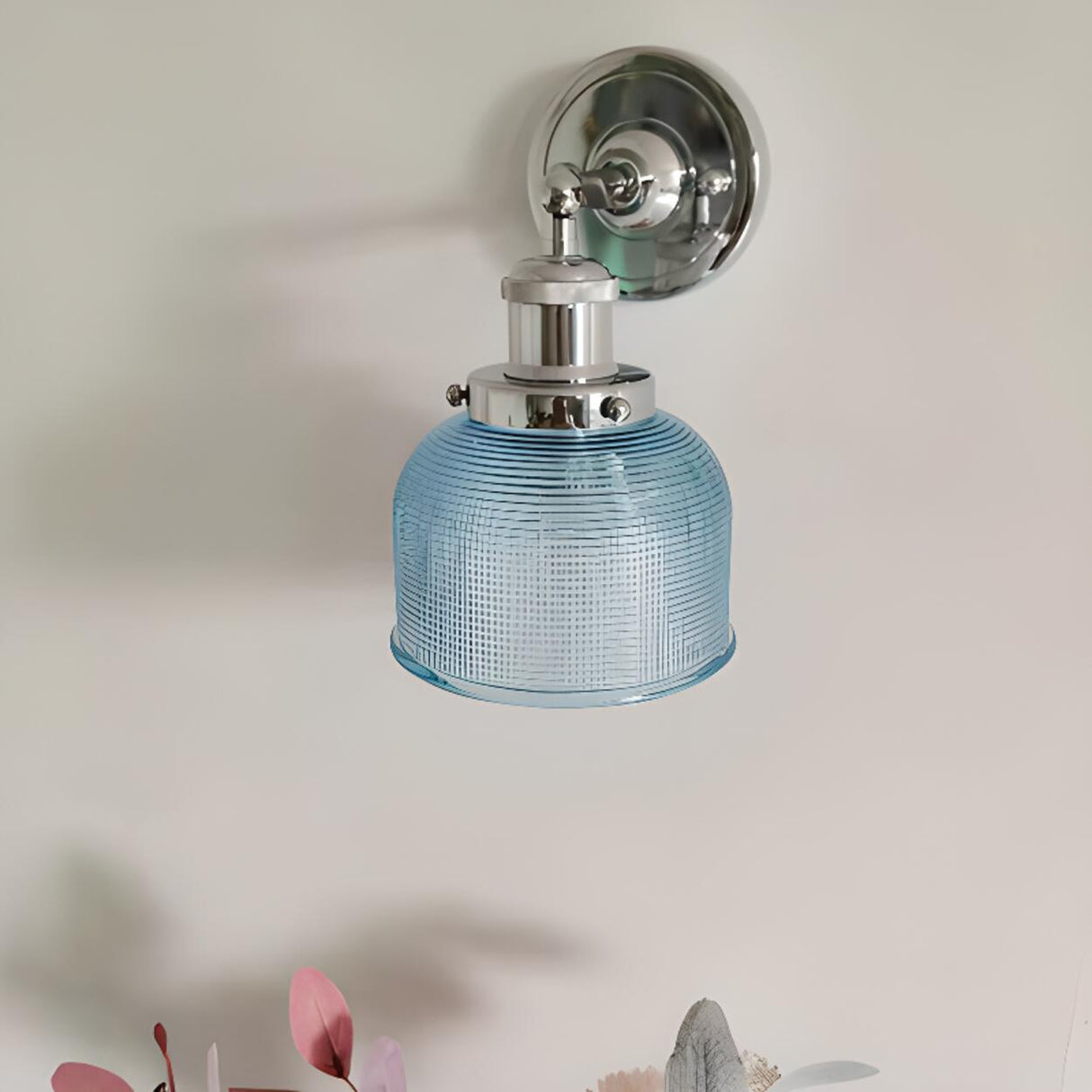 Blue Textured Glass and Chrome Wall Sconce  Image - 1