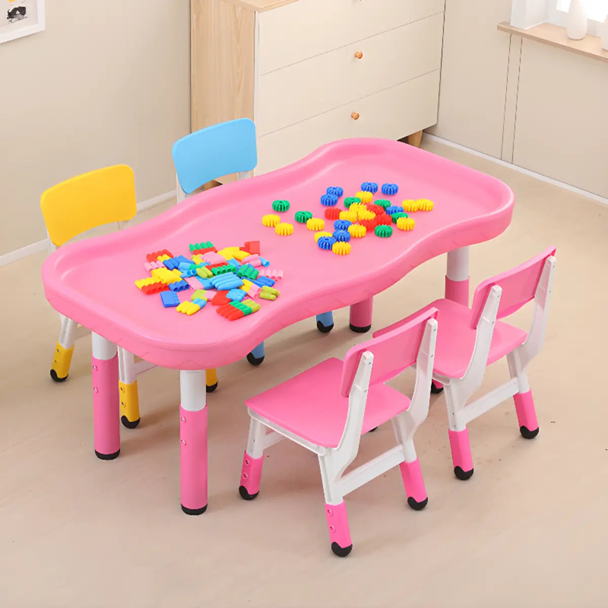 Blue Toddler Building Block Table Chair Set 2 Seats Image - 12