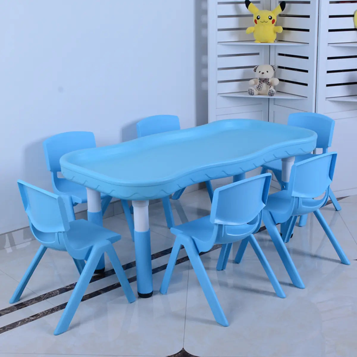 Blue Toddler Building Block Table Chair Set 2 Seats Image - 13