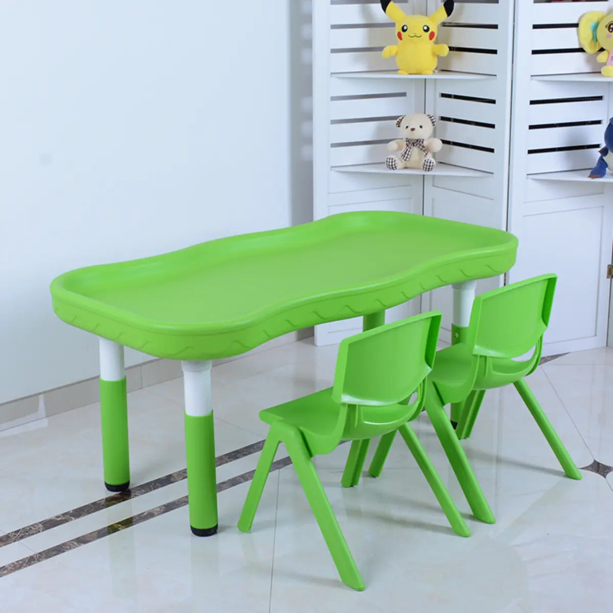 Blue Toddler Building Block Table Chair Set 2 Seats Image - 7