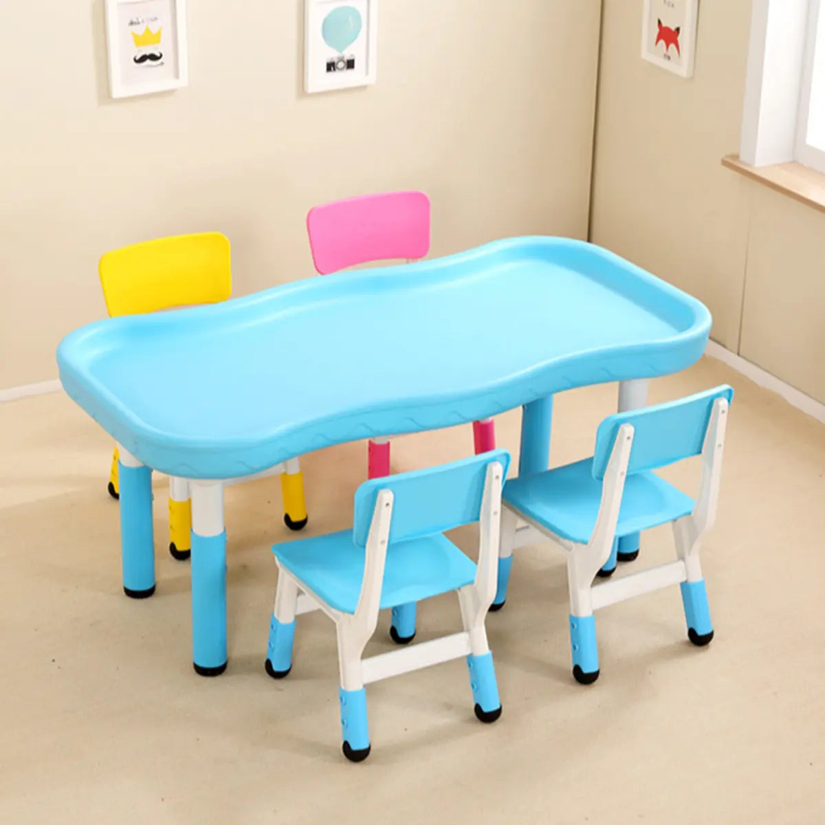 Blue Toddler Building Block Table Chair Set 2 Seats Image - 8