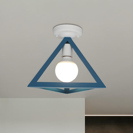 Blue Triangle Cage Bare Bulb Semi-Flush Mount Light Image - 1