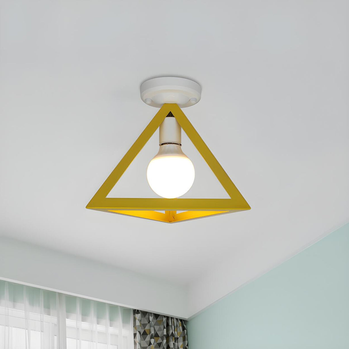 Blue Triangle Cage Bare Bulb Semi-Flush Mount Light Image - 10