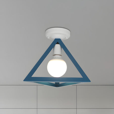 Blue Triangle Cage Bare Bulb Semi-Flush Mount Light Image - 2