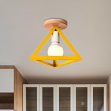 Blue Triangle Cage Bare Bulb Semi-Flush Mount Light Image - 22