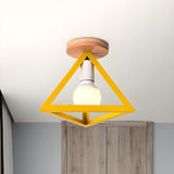 Blue Triangle Cage Bare Bulb Semi-Flush Mount Light Image - 23