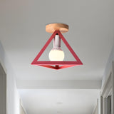 Blue Triangle Cage Bare Bulb Semi-Flush Mount Light Image - 26