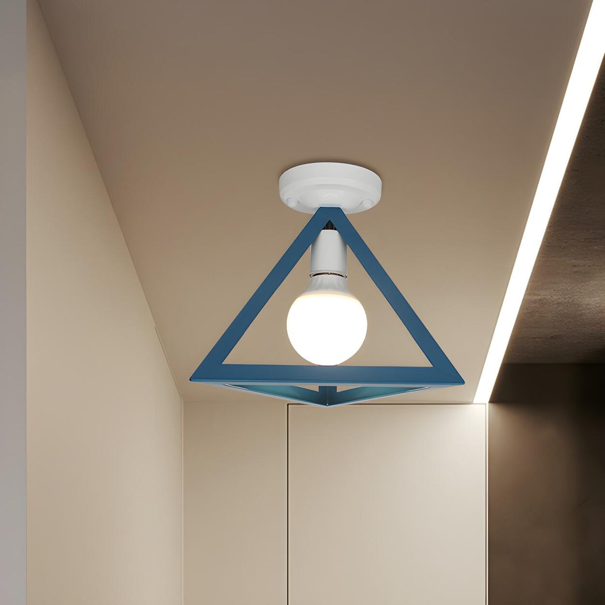 Blue Triangle Cage Bare Bulb Semi-Flush Mount Light Image - 3