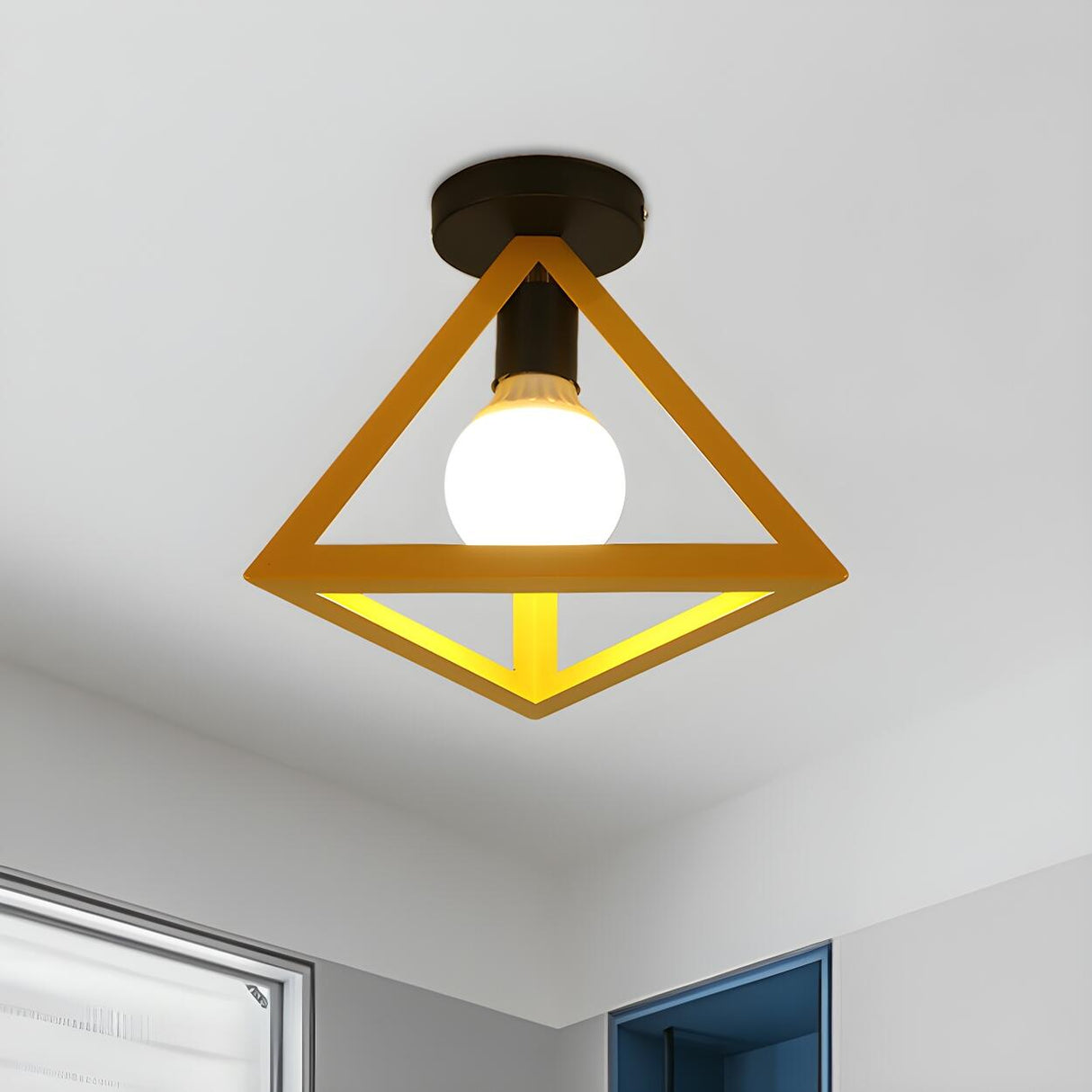 Blue Triangle Cage Bare Bulb Semi-Flush Mount Light Image - 33