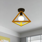 Blue Triangle Cage Bare Bulb Semi-Flush Mount Light Image - 34