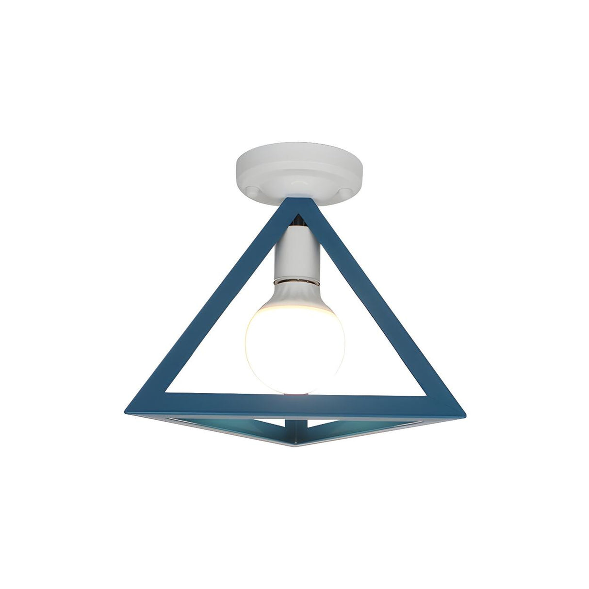 Blue Triangle Cage Bare Bulb Semi-Flush Mount Light Image - 4