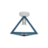 Blue Triangle Cage Bare Bulb Semi-Flush Mount Light Image - 4