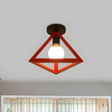 Blue Triangle Cage Bare Bulb Semi-Flush Mount Light Image - 45