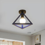 Blue Triangle Cage Bare Bulb Semi-Flush Mount Light Image - 49