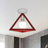 Blue Triangle Cage Bare Bulb Semi-Flush Mount Light Image - 5