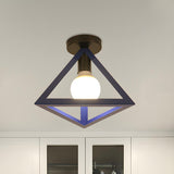 Blue Triangle Cage Bare Bulb Semi-Flush Mount Light Image - 50