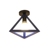 Blue Triangle Cage Bare Bulb Semi-Flush Mount Light Image - 51