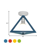 Blue Triangle Cage Bare Bulb Semi-Flush Mount Light #size