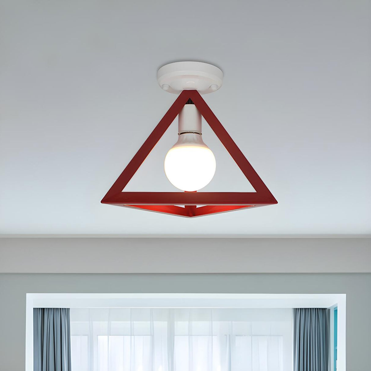 Blue Triangle Cage Bare Bulb Semi-Flush Mount Light Image - 6