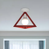 Blue Triangle Cage Bare Bulb Semi-Flush Mount Light Image - 6