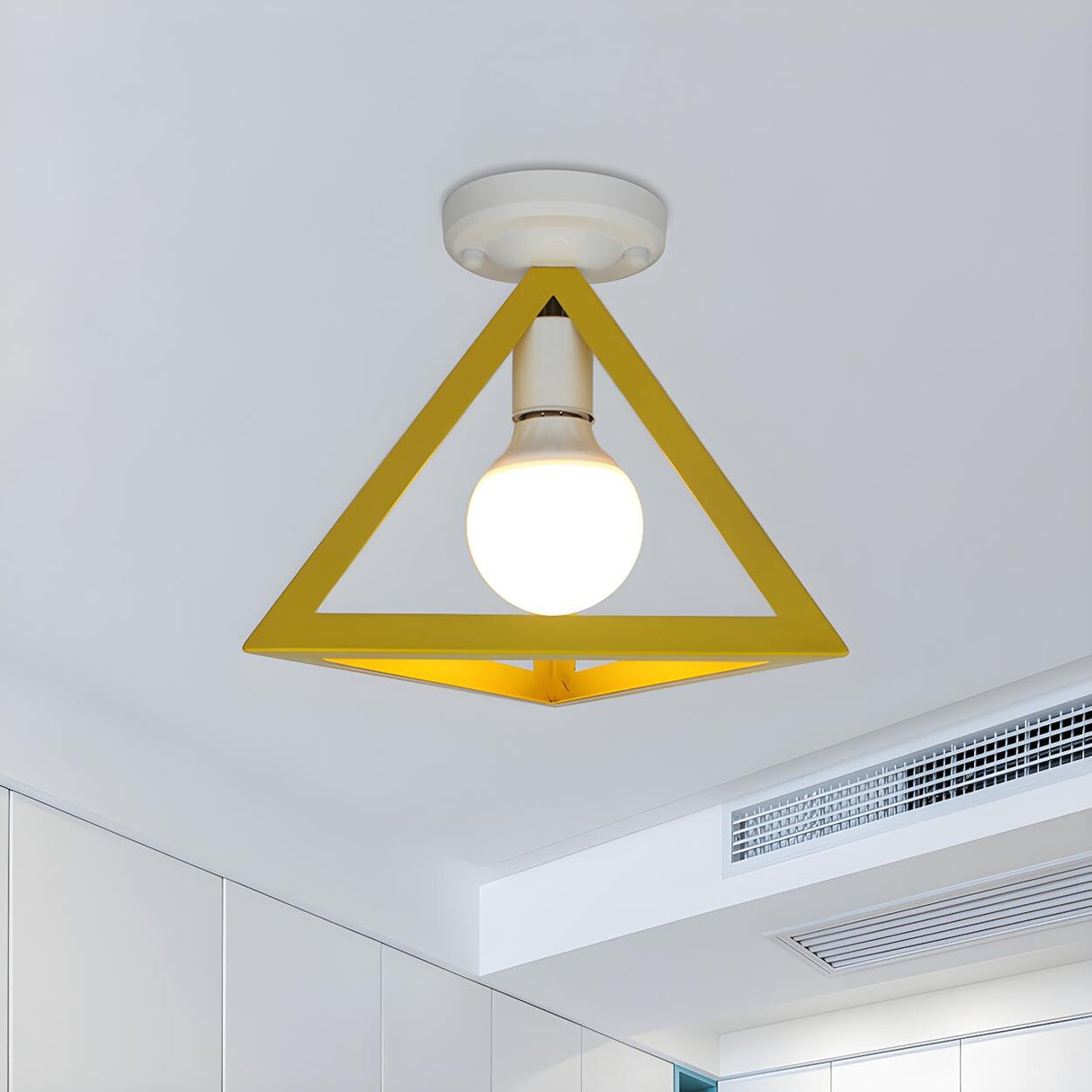 Blue Triangle Cage Bare Bulb Semi-Flush Mount Light Image - 9