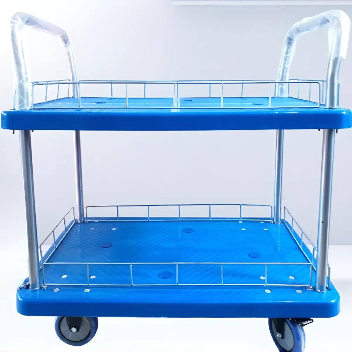 Blue Two-Tier Shelves Utility Cart with Handle Image - 1