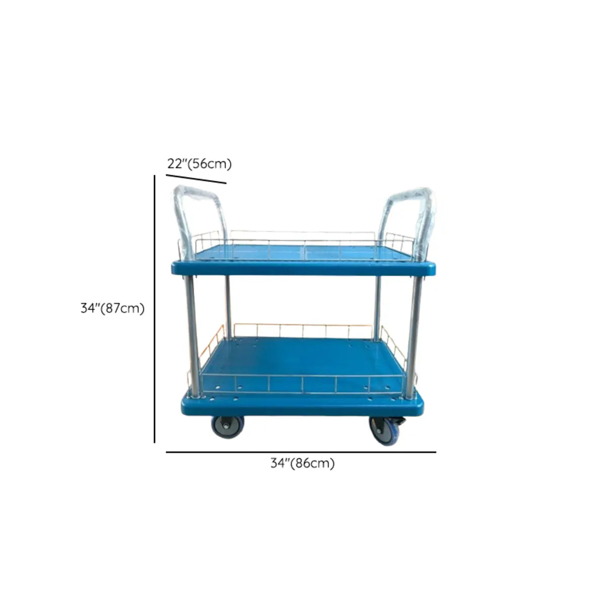 Blue Two-Tier Shelves Utility Cart with Handle Image - 17