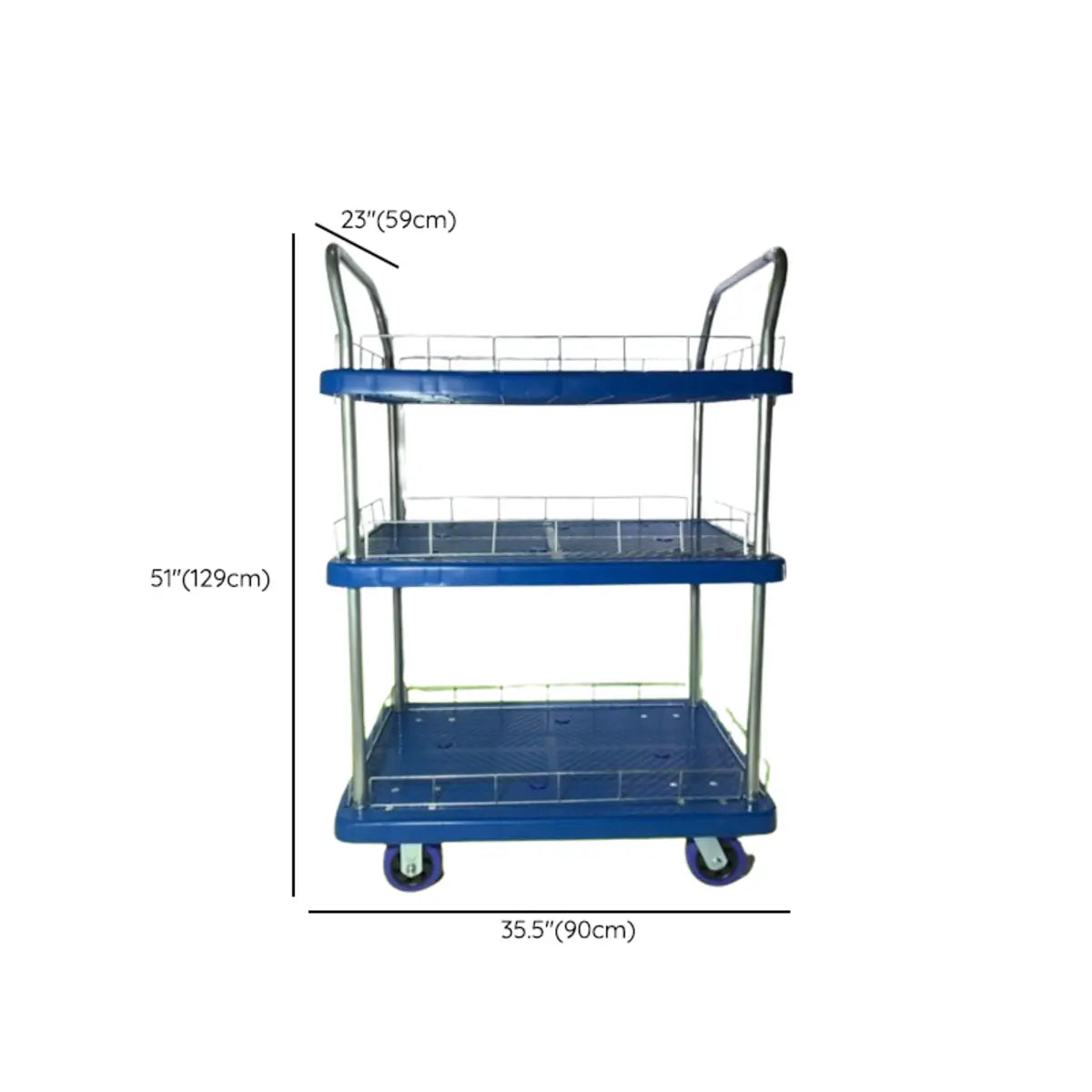 Blue Two-Tier Shelves Utility Cart with Handle Image - 19