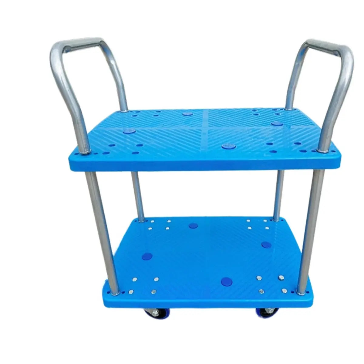 Blue Two-Tier Shelves Utility Cart with Handle Image - 2