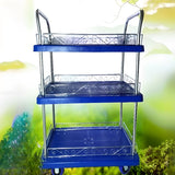 Blue Two-Tier Shelves Utility Cart with Handle Image - 3