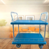 Blue Two-Tier Shelves Utility Cart with Handle Image - 4