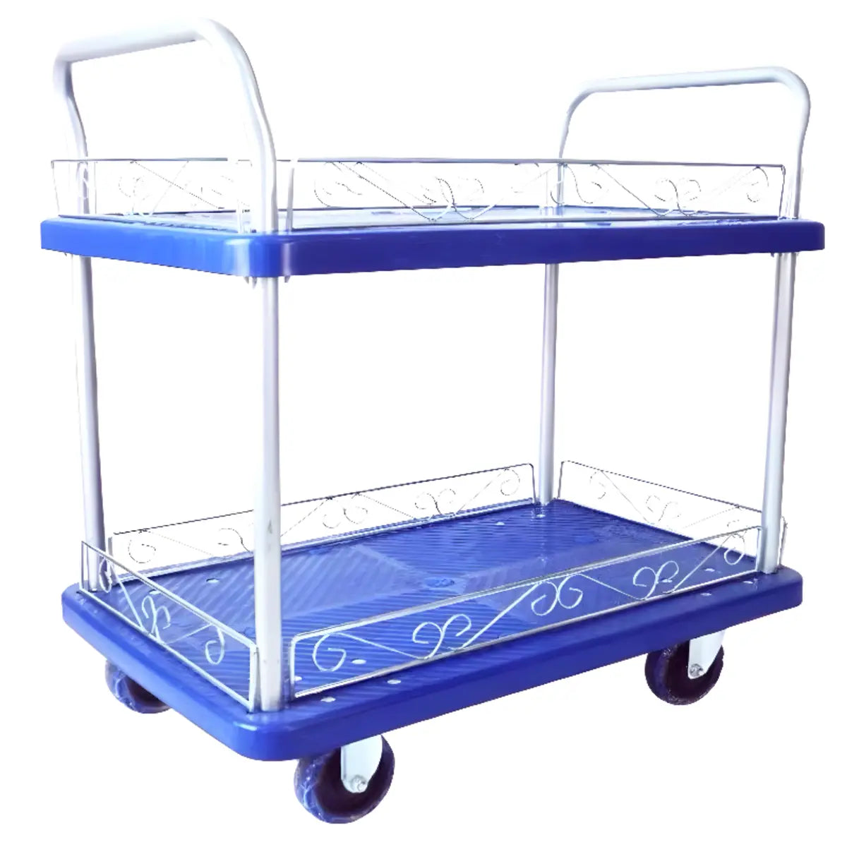 Blue Two-Tier Shelves Utility Cart with Handle Image - 5