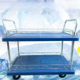 Blue Two-Tier Shelves Utility Cart with Handle Image - 6