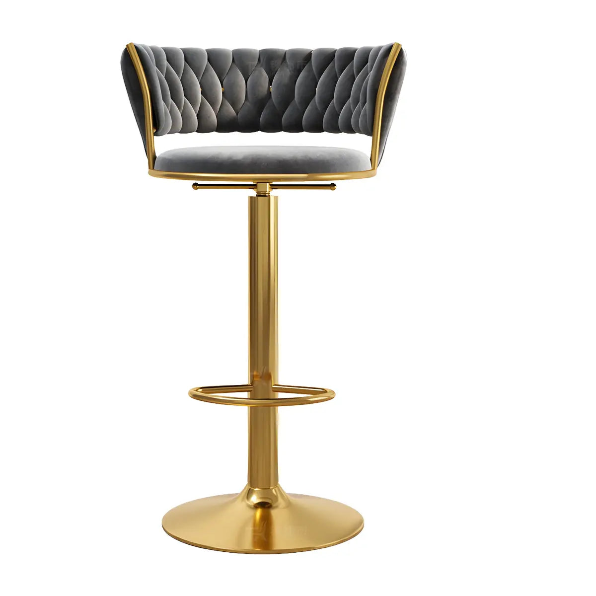 Blue Velvet Adjustable Gold Base Low Back Counter Bar Stool Image - 10