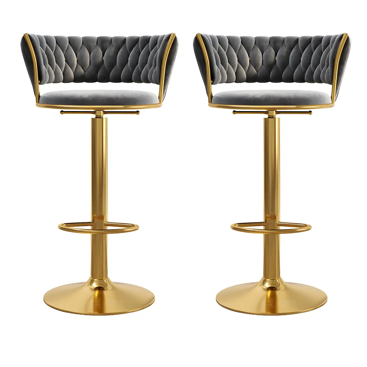 Blue Velvet Adjustable Gold Base Low Back Counter Bar Stool Image - 11