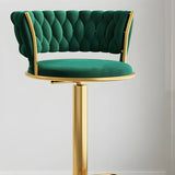 Blue Velvet Adjustable Gold Base Low Back Counter Bar Stool Image - 12