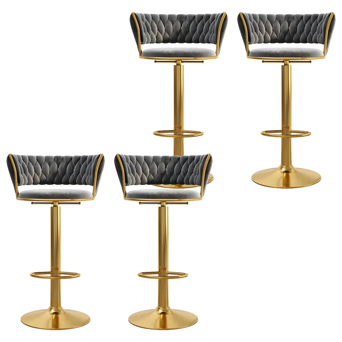 Blue Velvet Adjustable Gold Base Low Back Counter Bar Stool Image - 13