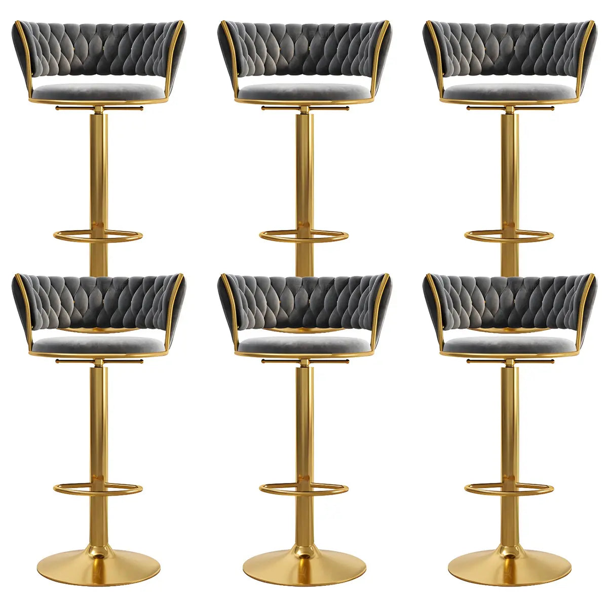 Blue Velvet Adjustable Gold Base Low Back Counter Bar Stool Image - 16