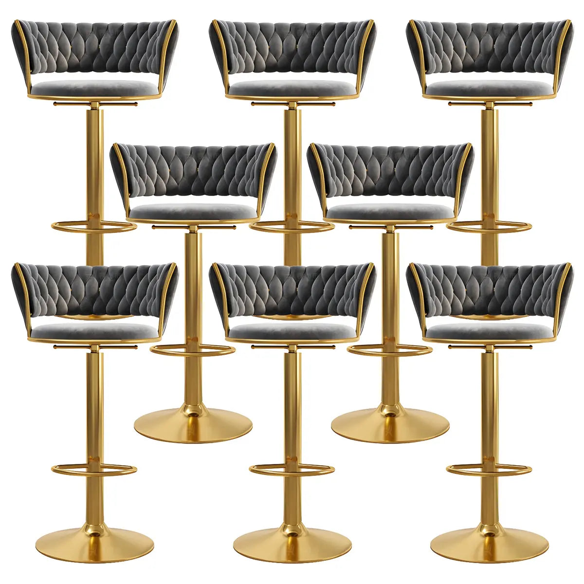 Blue Velvet Adjustable Gold Base Low Back Counter Bar Stool Image - 17