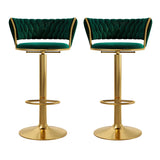 Blue Velvet Adjustable Gold Base Low Back Counter Bar Stool Image - 2